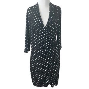 Clara Sunwoo Faux Wrap Dress Polka Dot Wrinkle Free Size Small Business V Neck
